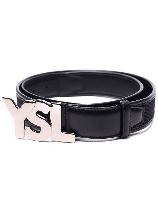 Men's YSL Logo Leather Belt Black - SAINT LAURENT - BALAAN 4