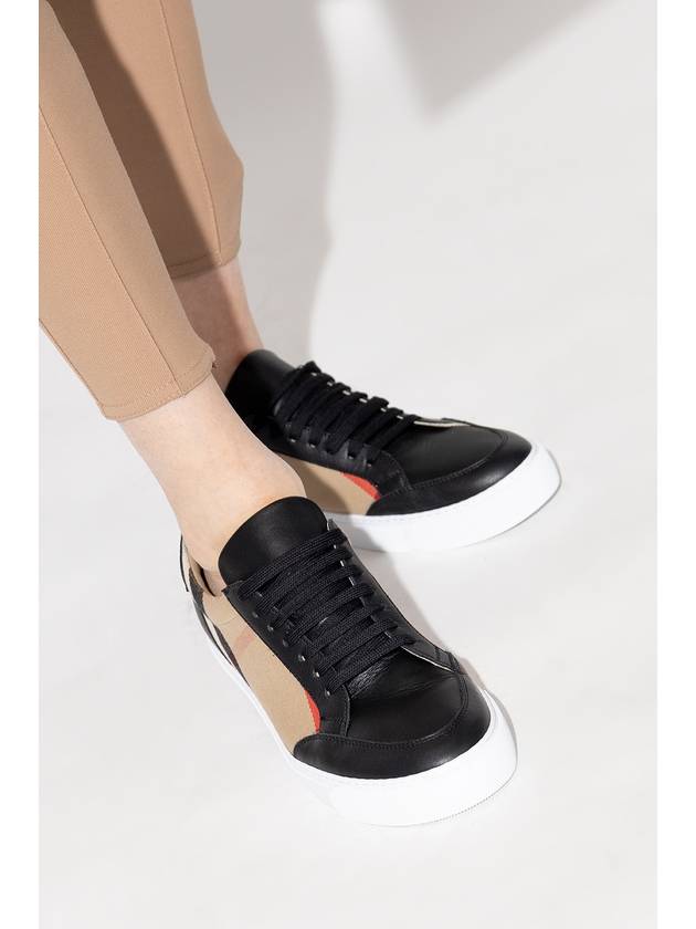 House Check Panel Leather Low Top Sneakers Black - BURBERRY - BALAAN 3