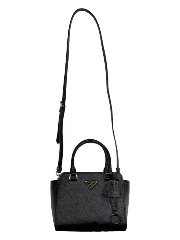 Triangle Logo Saffiano Leather Mini Tote Bag Black - PRADA - BALAAN 4