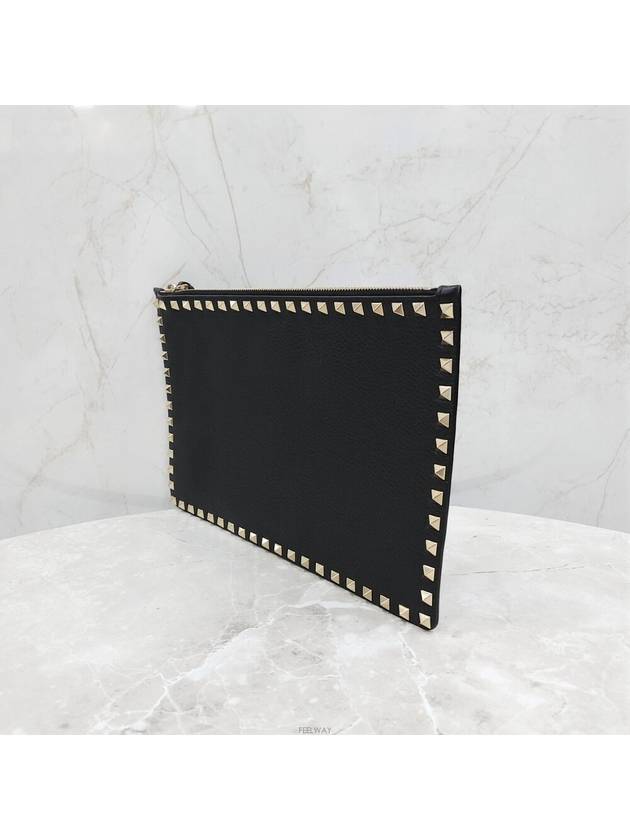 Lux You Black Gold Rockstud Leather Clutch Bag - VALENTINO - BALAAN 2