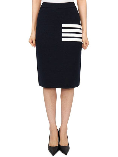 Women's Fine Merino Wool 4 Bar Stitch Pencil Skirt Navy - THOM BROWNE - BALAAN 2