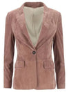 Single-Breasted Leather Blazer Jacket Pink - BRUNELLO CUCINELLI - BALAAN 2