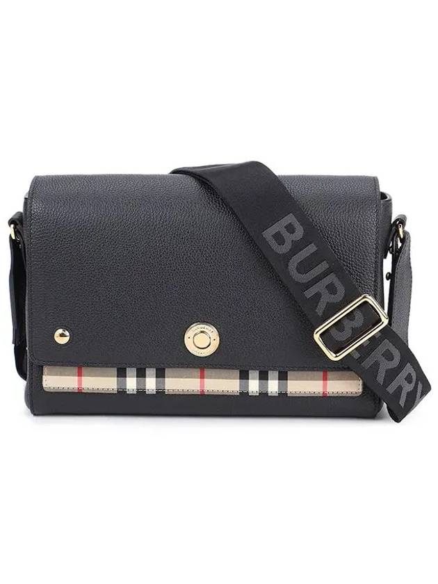 Leather and Vintage Check Note Crossbody Bag Black - BURBERRY - BALAAN 2