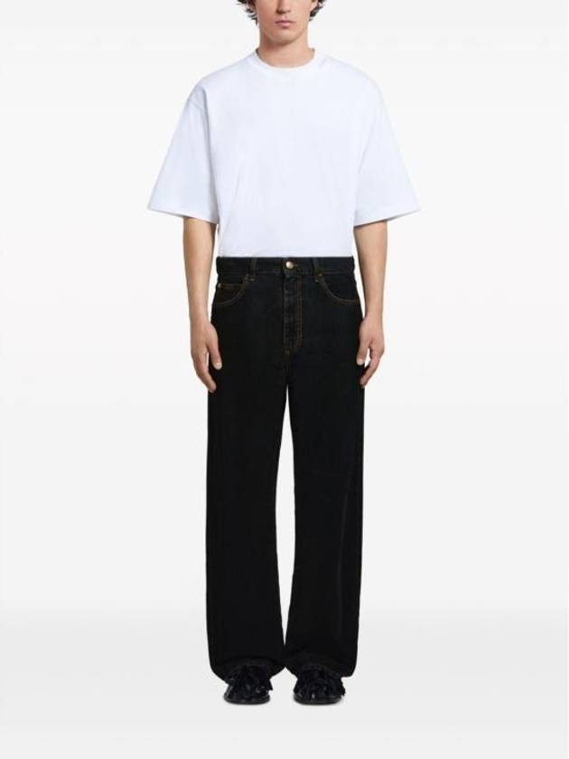 Flocked Denim Straight Jeans Black - MARNI - BALAAN 3