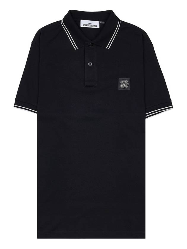 Stretch Cotton Pique Short Sleeve Polo Shirt Black - STONE ISLAND - BALAAN 10