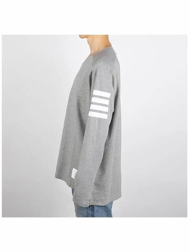 4-Bar Striped Cotton Long Sleeve T-Shirt Light Grey - THOM BROWNE - BALAAN 4