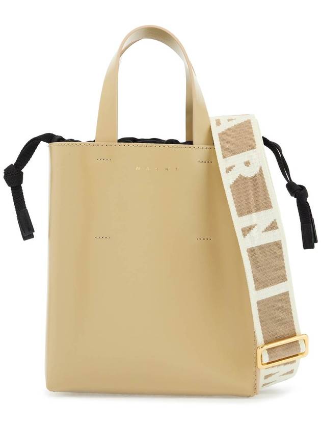 beige leather shopping bag with short handles and shoulder strap - MARNI - BALAAN 1