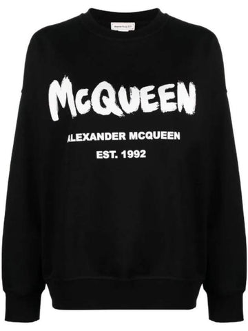 Logo Print Cotton Sweatshirt Black - ALEXANDER MCQUEEN - BALAAN 1