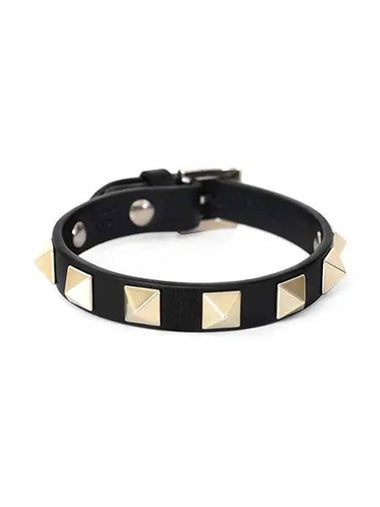 Women's Rockstud Leather Bracelet Black - VALENTINO - BALAAN 1