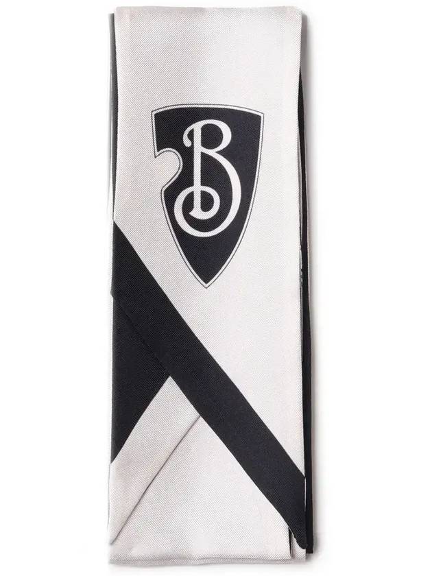 Skinny Reversible B Shield Silk Scarf Monochrome - BURBERRY - BALAAN 1