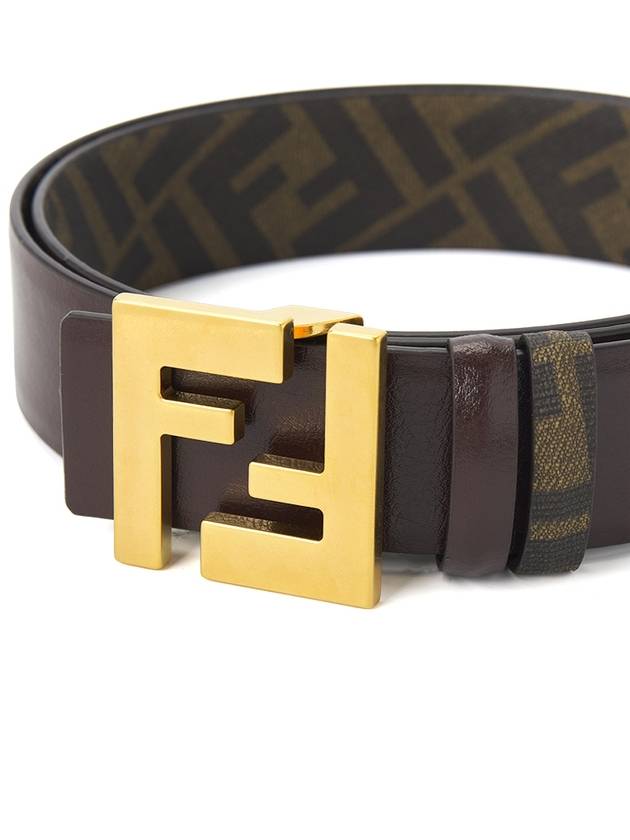 FF Square Buckle Reversible Leather Canvas Belt Brown - FENDI - BALAAN 7