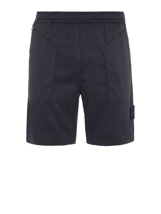 Men's Straight Leg Logo Stretch Cotton Bermuda Shorts Black - STONE ISLAND - BALAAN 2