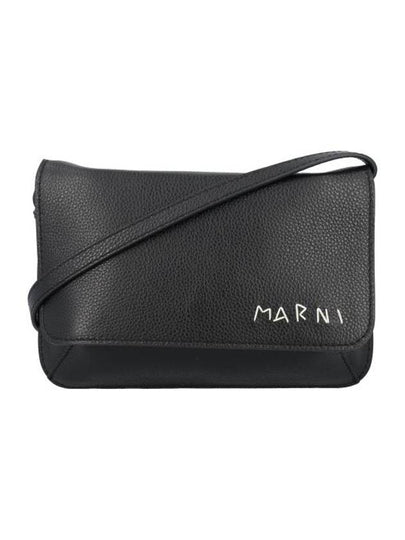 Embroidered Logo Leather Cross Bag Black - MARNI - BALAAN 2