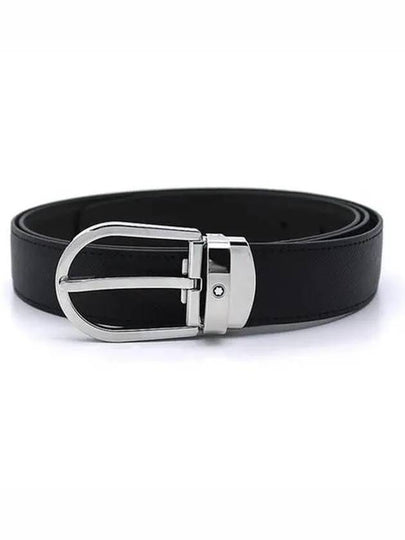 Horseshoe Buckle Reversible Leather Belt Black Brown - MONTBLANC - BALAAN 2