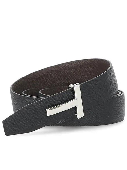 Silver Hardware T Logo Reversible Leather Belt Black Dark Brown - TOM FORD - BALAAN 2