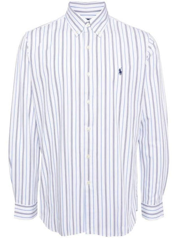 Embroidered Pony Logo Striped Long Sleeve Shirt Blue White - POLO RALPH LAUREN - BALAAN 1