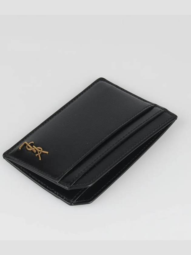 Tiny Cassandre Open Shiny Leather Card Wallet Black - SAINT LAURENT - BALAAN 7