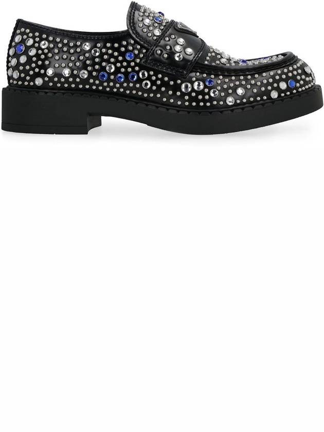 Black brushed leather loafers with studs and rhinestones - PRADA - BALAAN 3