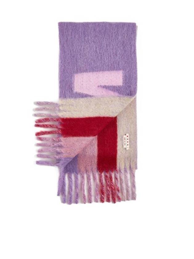 Logo Wool Mohair Blend Fringe Muffler Purple - MARNI - BALAAN 3