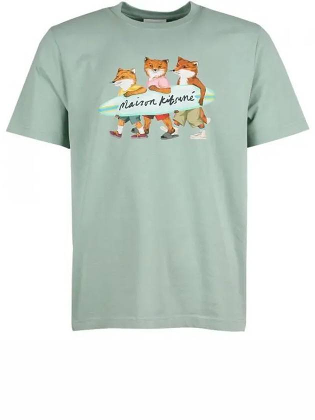 Surfing Foxes Logo Print Short Sleeve T-Shirt Sky Blue - MAISON KITSUNE - BALAAN 2