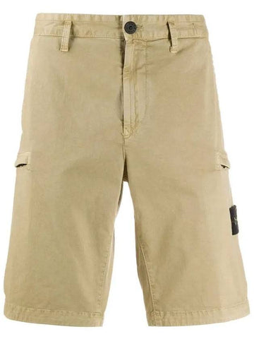 Men's Wappen Slim Fit Cargo Shorts Beige - STONE ISLAND - BALAAN 1