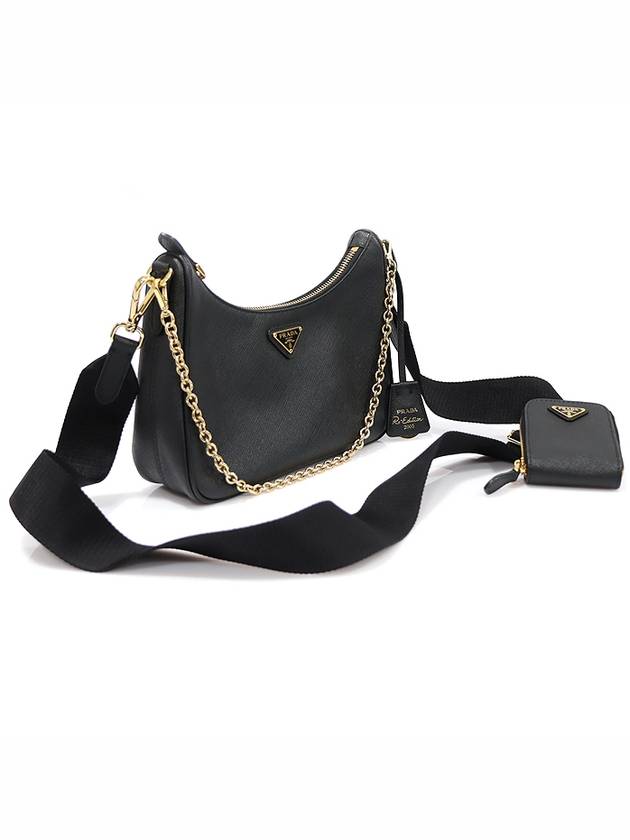 1BH204 Black Re Edition Saffiano Leather Gold Triangle Hobo 2WAY - PRADA - BALAAN 3