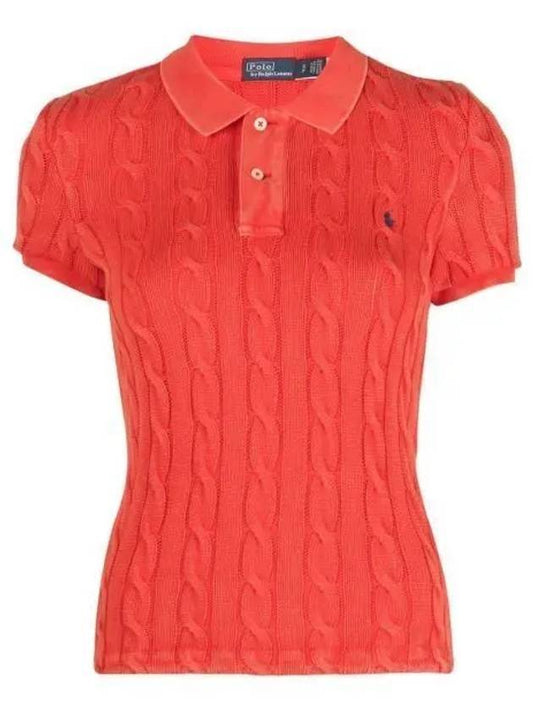 Pony Logo Slim Fit Cable Knit Polo Shirt Red - POLO RALPH LAUREN - BALAAN 1