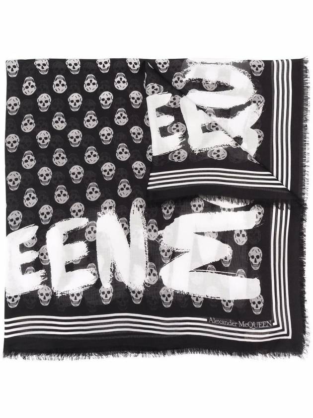 Skull Pattern Logo Print Scarf Black - ALEXANDER MCQUEEN - BALAAN 2