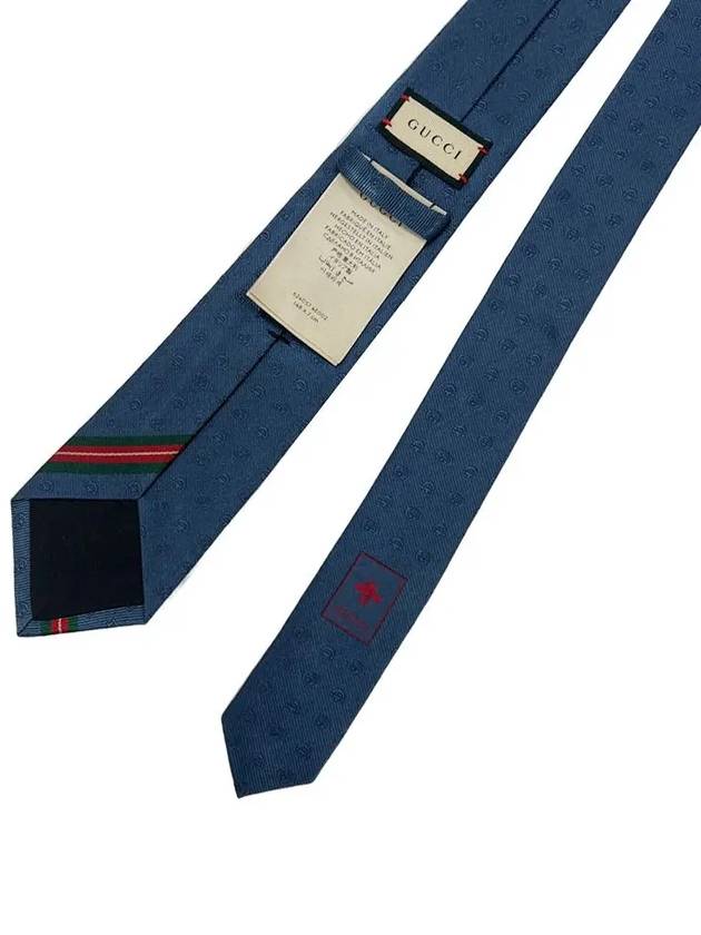 Double G Horsebit Jacquard Slim Silk Tie Blue - GUCCI - BALAAN.
