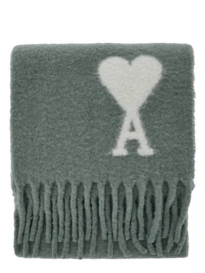 heart logo oversized muffler scarf green - AMI - BALAAN 2