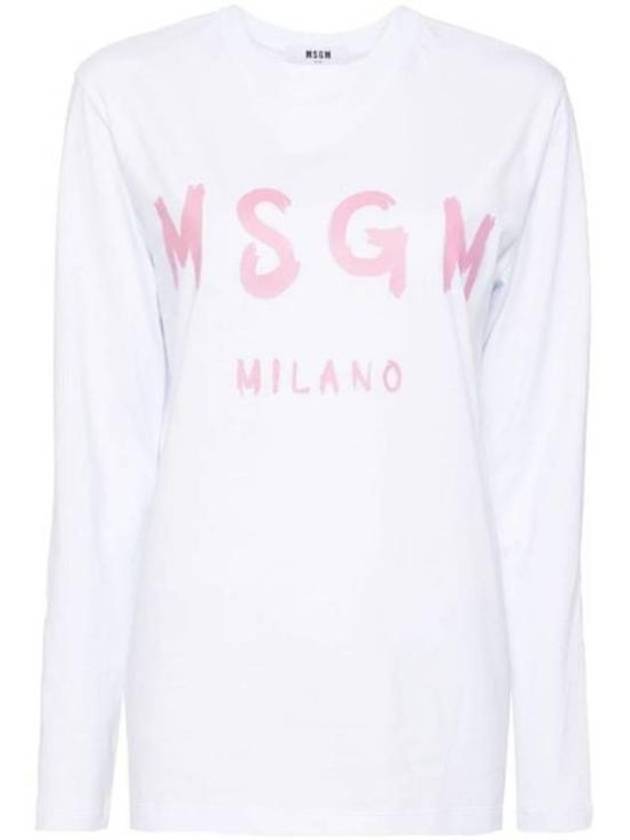 Brushed Logo Cotton Long Sleeve T-Shirt White - MSGM - BALAAN 2