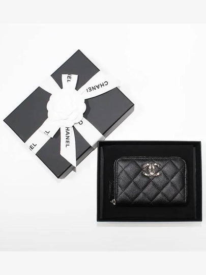 Stone CC Logo Zipper Wallet Caviar Black AP3606 B14343 94305 - CHANEL - BALAAN 2