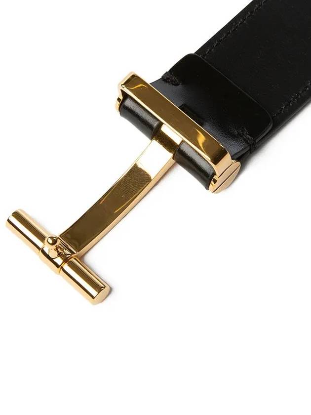 Men's T Buckle Icon Gold Leather Belt Black - TOM FORD - BALAAN 5