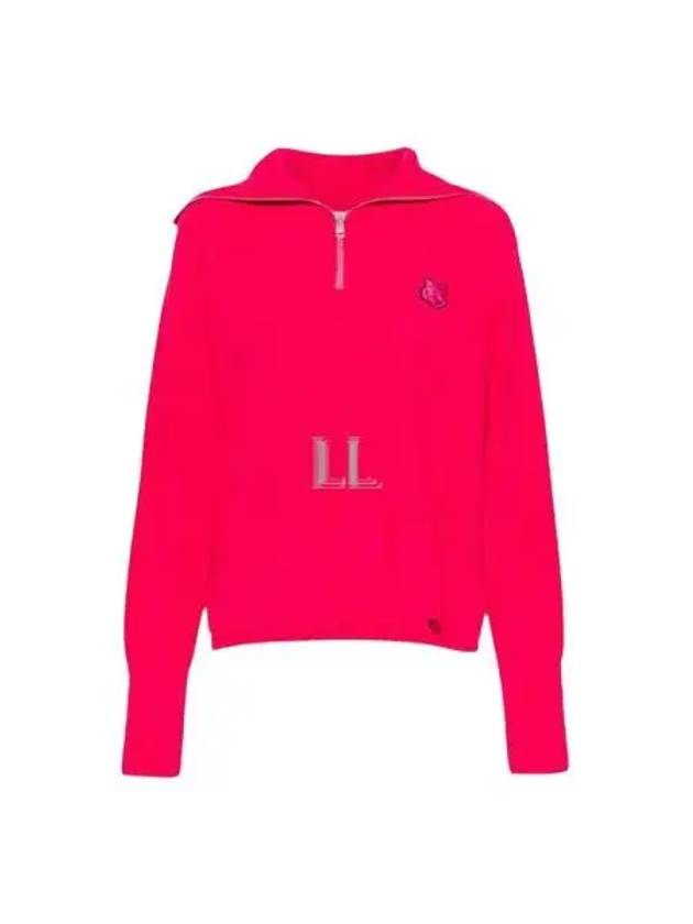 Bold Fox Head Patch Half Zip Knit Top Pink - MAISON KITSUNE - BALAAN 2