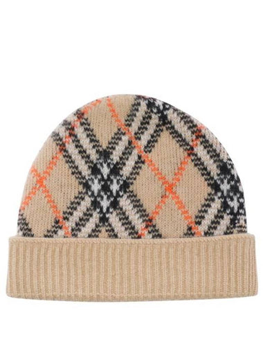 Check Cashmere Beanie Sand - BURBERRY - BALAAN 1