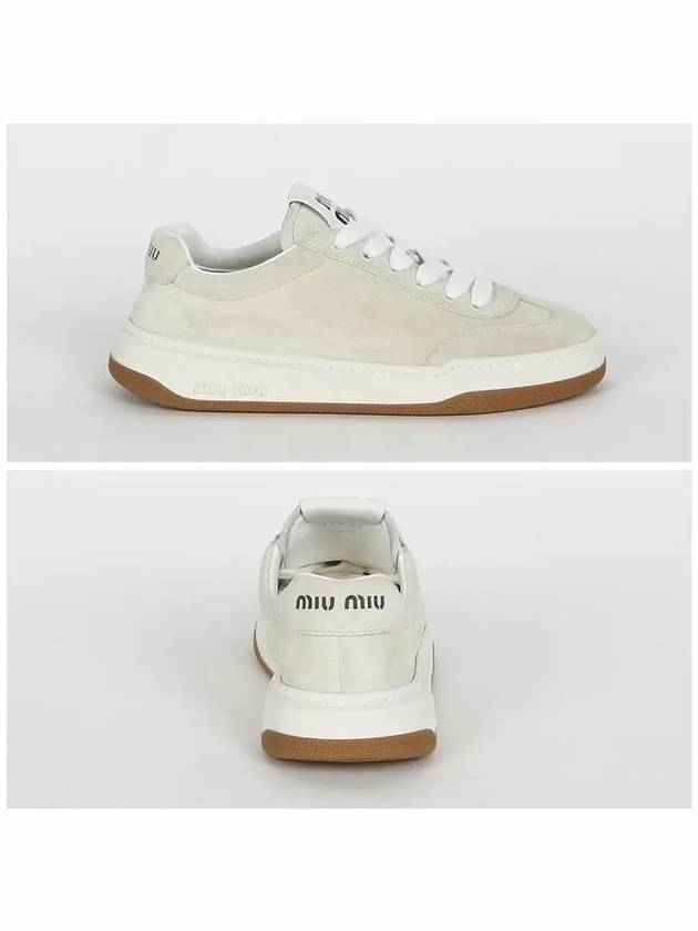 Logo Print Bleached Leather Low Top Sneakers White - MIU MIU - BALAAN 4