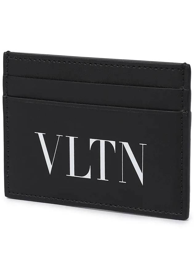 VLTN Logo Print Leather Card Wallet Black - VALENTINO - BALAAN 3