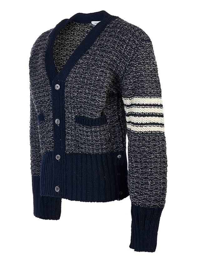 Mohair Tweed 4-Bar Classic V-neck Cardigan Navy - THOM BROWNE - BALAAN 3