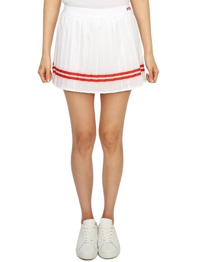 Women's Logo Print Striped Pleated Skirt White - SPORTY & RICH - BALAAN 1