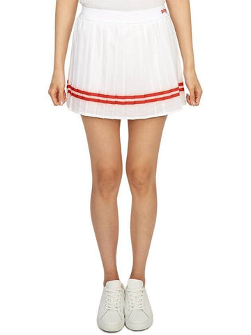 Women's Logo Print Striped Pleated Skirt White - SPORTY & RICH - BALAAN 1