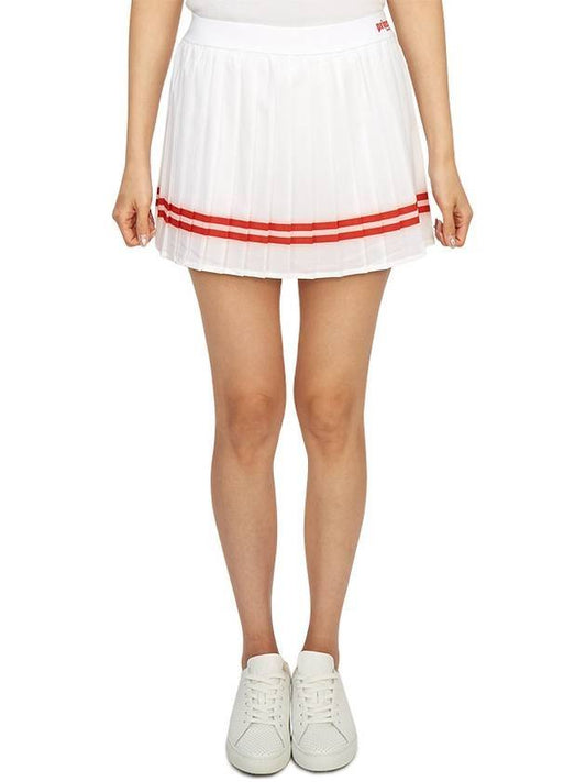 Women's Logo Print Striped Pleated Skirt White - SPORTY & RICH - BALAAN 1