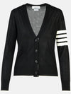 4 Bar Relaxed Fit Fine Merino Wool Cardigan Black - THOM BROWNE - BALAAN 2