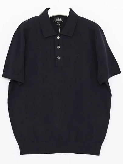 Embroidered Logo Knit Polo Shirt Blue - A.P.C. - BALAAN 2