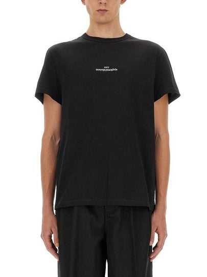 Reverse Embroidered Logo Stitched Cotton Short Sleeve T-Shirt Black - MAISON MARGIELA - BALAAN 2