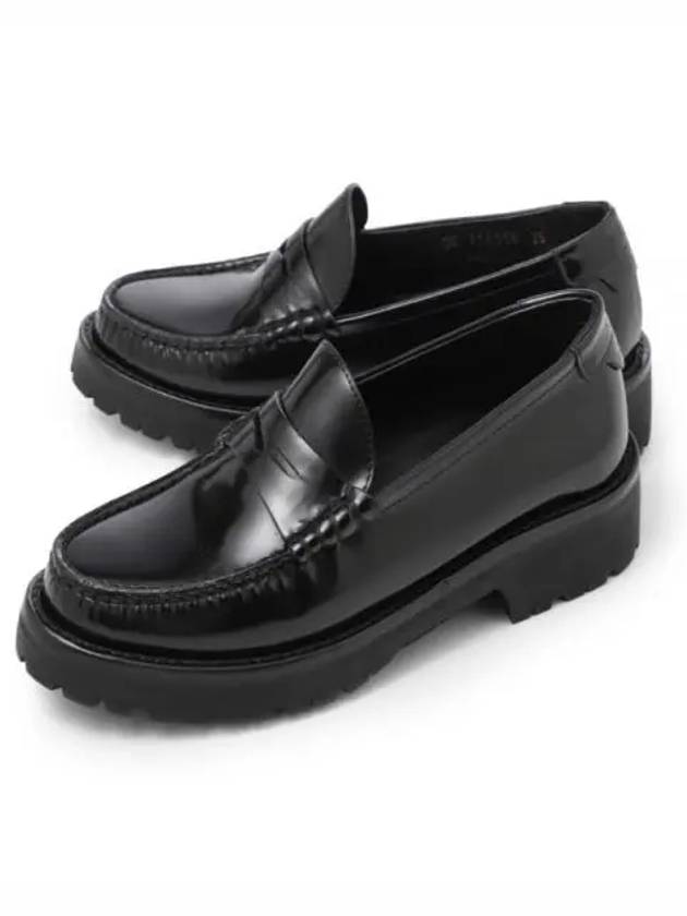 Women's Chunky Penny Slippers Smooth Leather Loafers Black - SAINT LAURENT - BALAAN 2