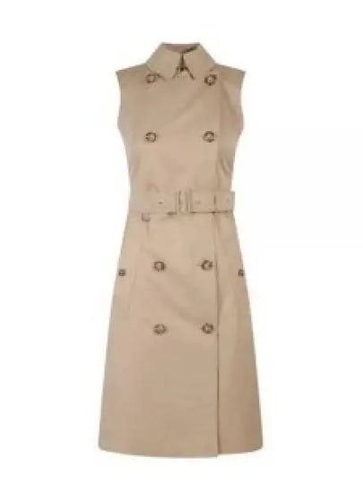 Women's Sleeveless Cotton Gabbadin Trench Midi Dress Honey - BURBERRY - BALAAN 2