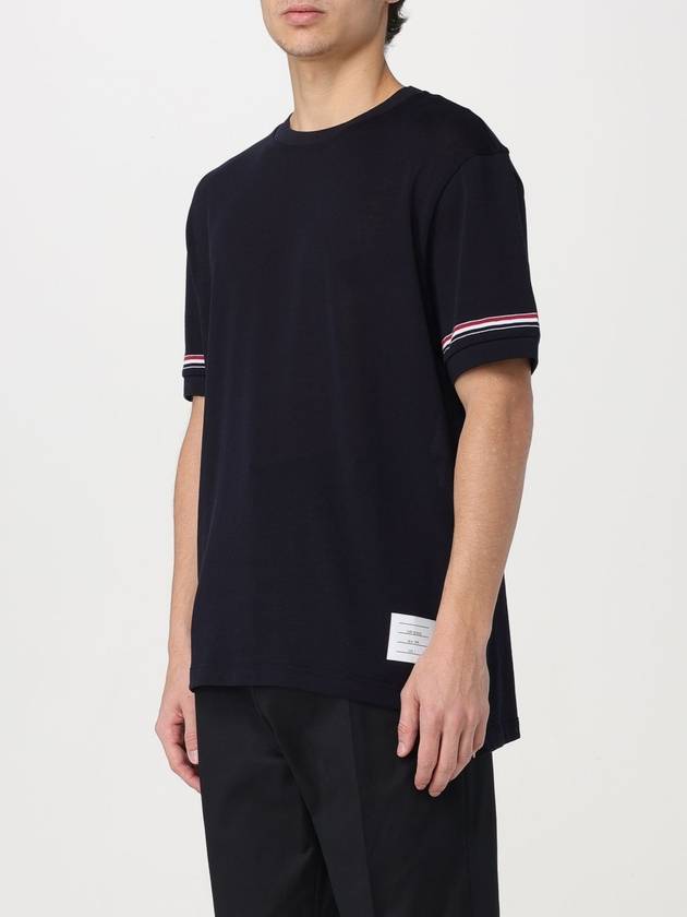 Striped Detail Crew Neck Cotton Short Sleeve T-Shirt Navy - THOM BROWNE - BALAAN 5