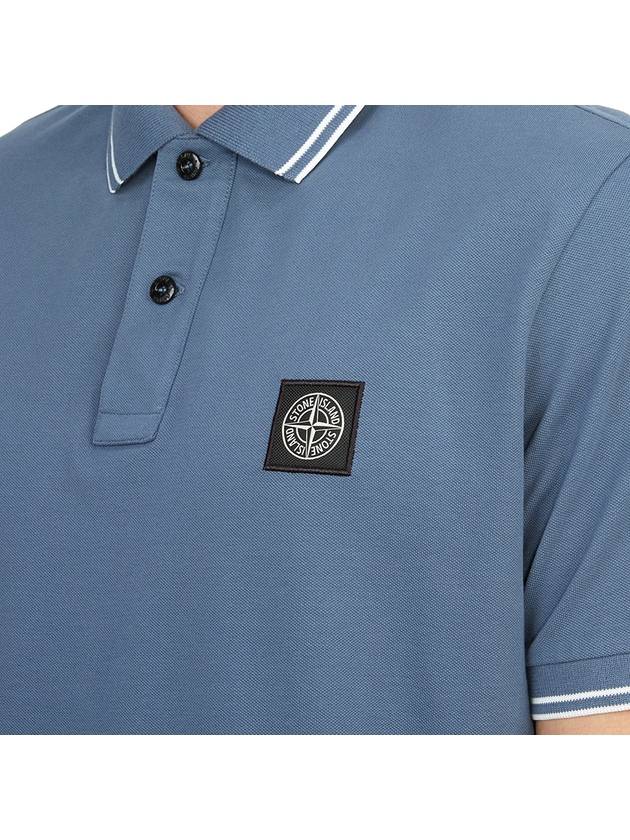 Stretch Cotton Pique Short Sleeve Polo Shirt Light Blue - STONE ISLAND - BALAAN 7