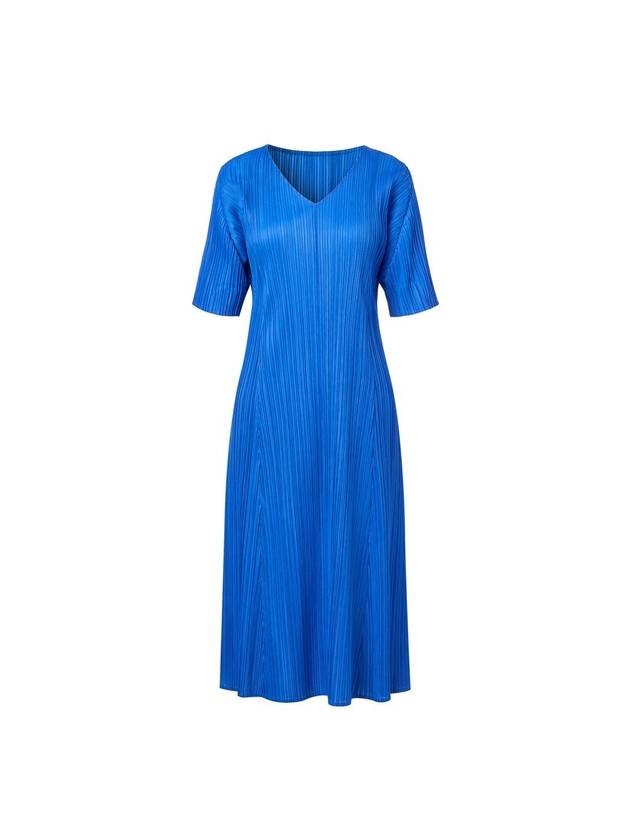 Women's folding pleated V-neck dress blue - MONPLISSE - BALAAN 1