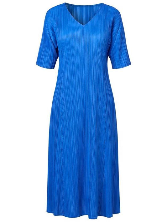 Women's folding pleated V-neck dress blue - MONPLISSE - BALAAN 2